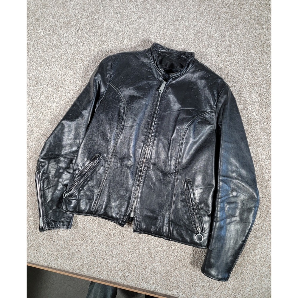 Rare Vintage 70s Brooks Leather Cafe Racer Motorcycle Jacket Size 36 Black USA